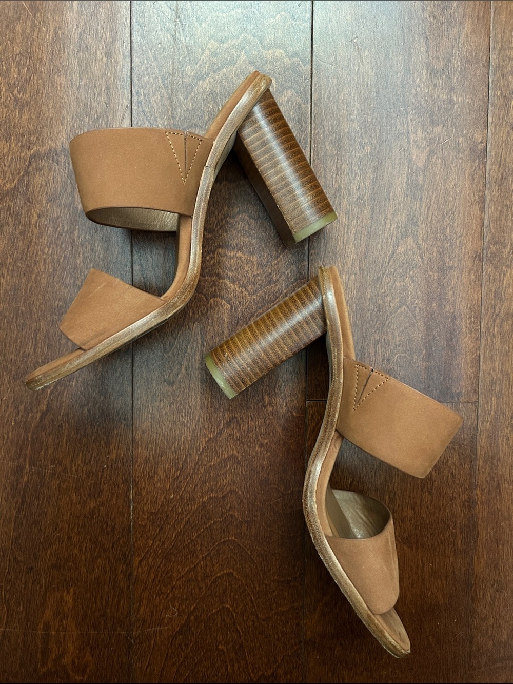 Joie Banner Cuoio Brown Suede Double-Strap Block Heel Mules, Size 7 (37)